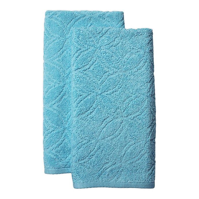 slide 1 of 5, Freshee Solid Kitchen Towels - Aqua, 2 ct