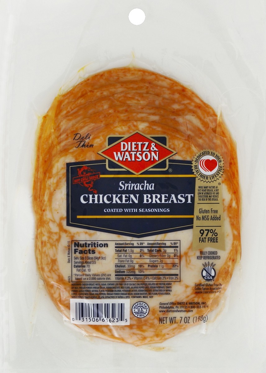 slide 3 of 3, Dietz & Watson Sriracha Chicken, 7 oz