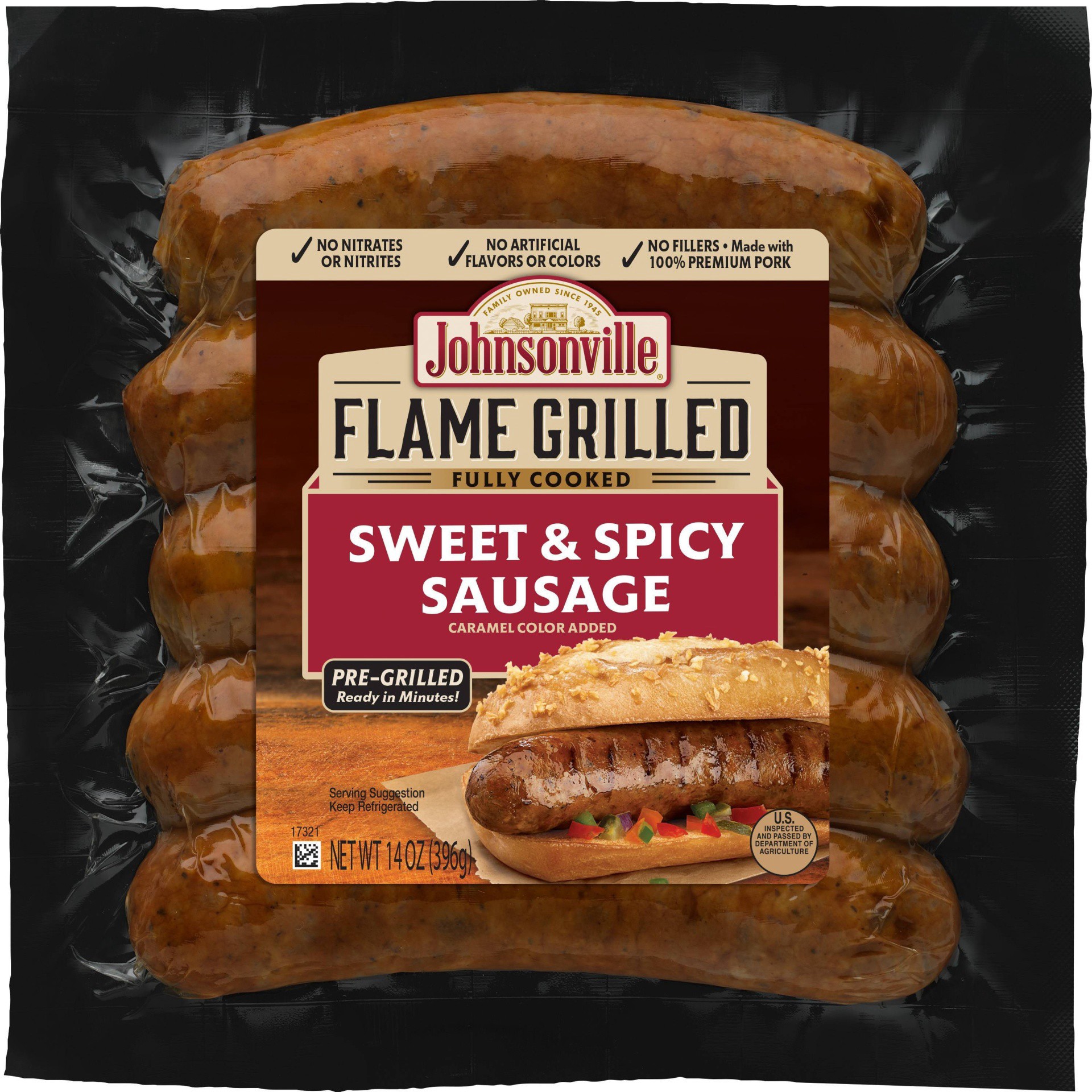 slide 1 of 4, Johnsonville Flame Grilled Sweet & Spicy Sausage, 14 oz