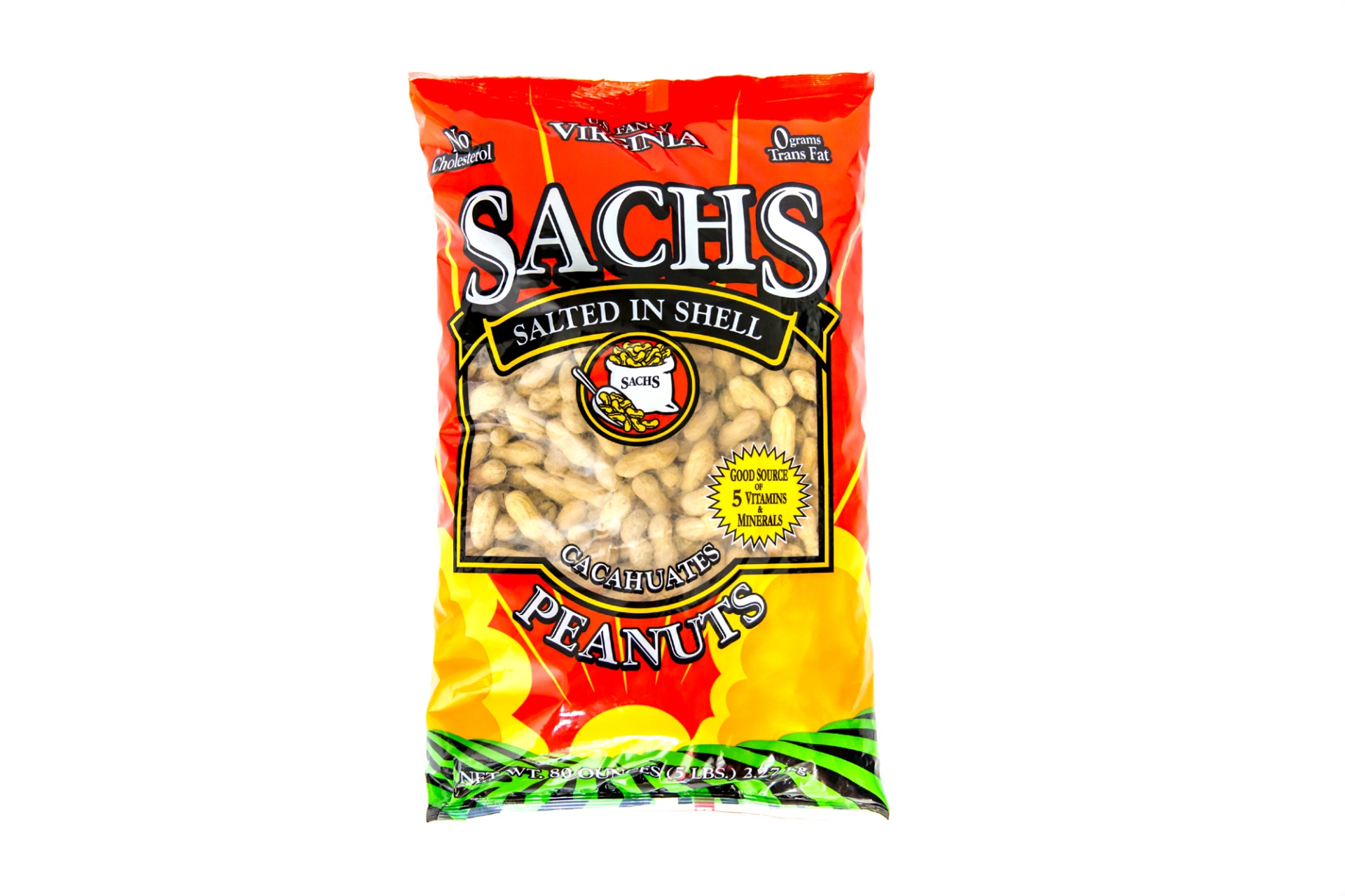 slide 1 of 1, Sachs Peanuts Salted In Shell Bag, 5 lb