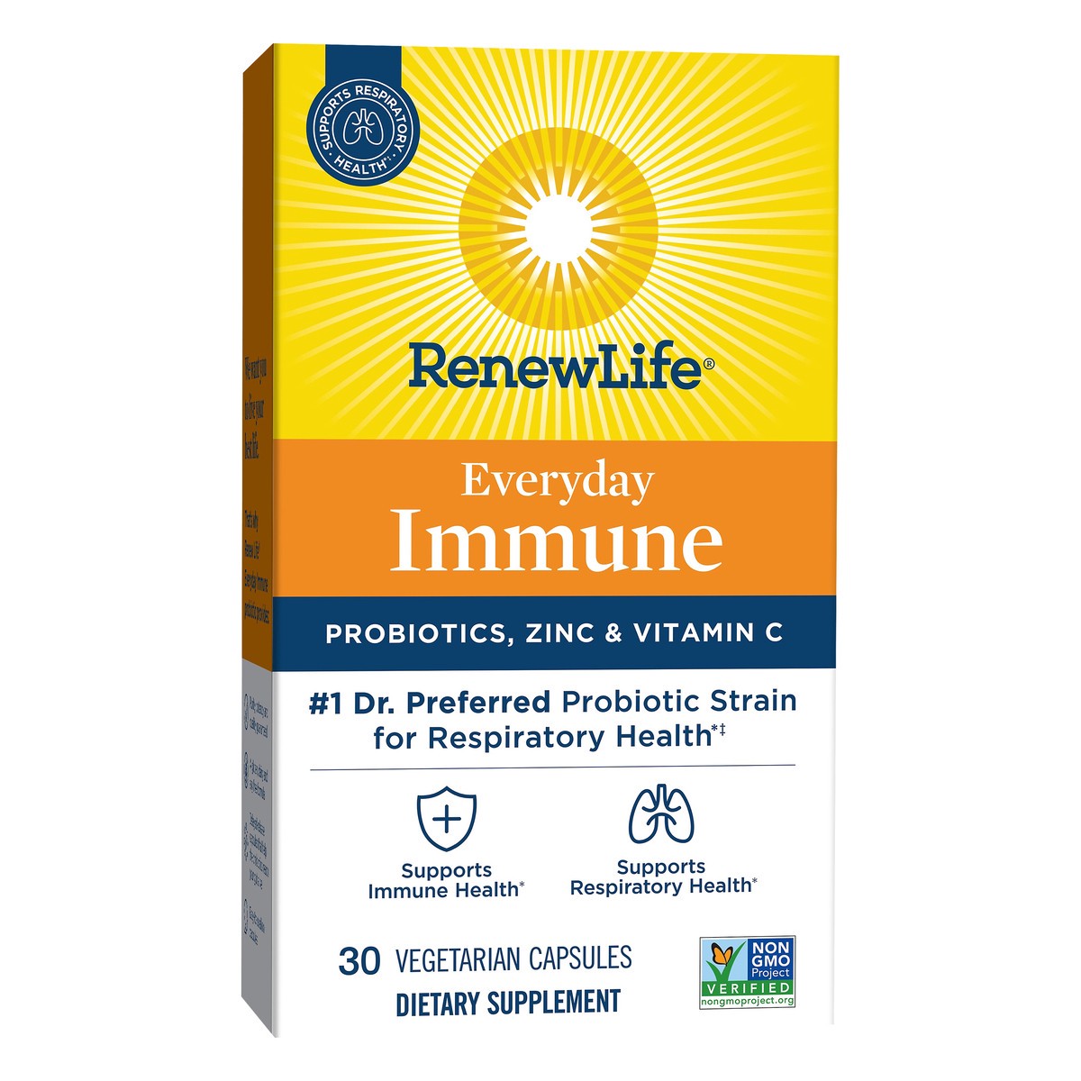 slide 5 of 7, Renew Life Probiotic Everyday Immune Supplement With Zinc and Vitamin C, 30 Vegetarian Capsules, 10 Billion CFU, 30 ct