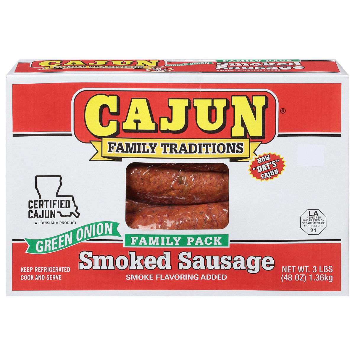 slide 6 of 14, Cajun Smoked Green Onion Sausage Family Pack 3 lb, 3 lb