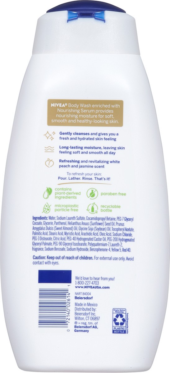 slide 5 of 9, Nivea White Peach Body Wash Refreshing, 20 fl oz