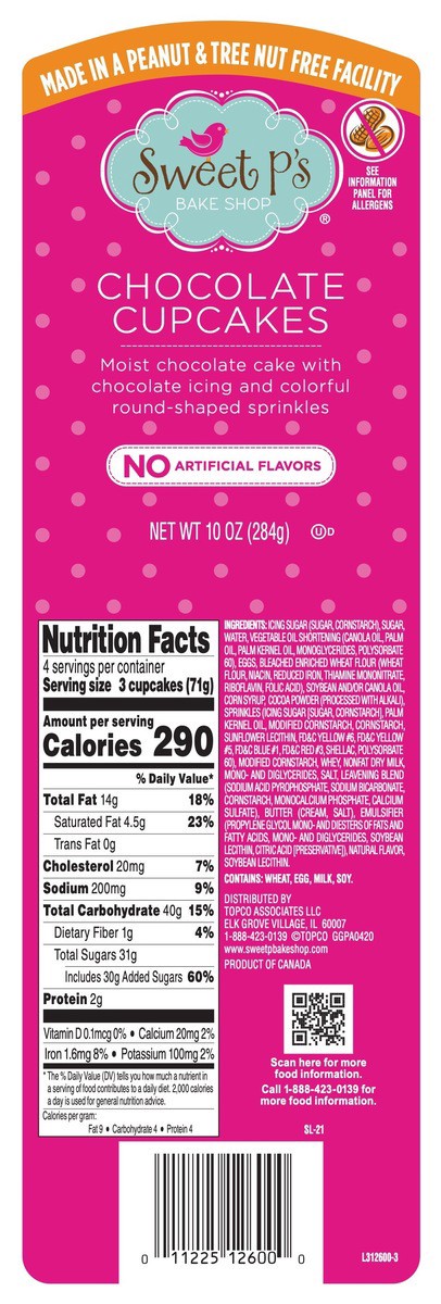 slide 9 of 14, Sweet P's Bake Shop Chocolate Cupcakes With Chocolate Icing And Colorful Round-Shaped Sprinkles, 10 oz