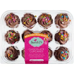Sweet P's Bake Shop Chocolate Cupcakes With Chocolate Icing And Colorful Round-Shaped Sprinkles