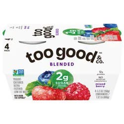 Too Good & Co. Mixed Berry Flavored Lower Sugar, Low Fat Greek Yogurt Cultured Product, 4 Count, 5.3 OZ Cups