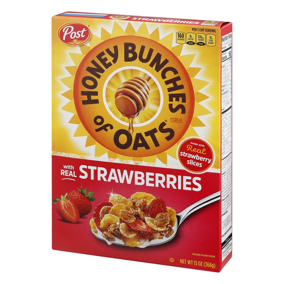 slide 2 of 13, Post Honey Bunches of Oats with Real Strawberries Cereal, Heart Healthy, Low Fat, made with Whole Cereal, 13 Ounce, 13 oz