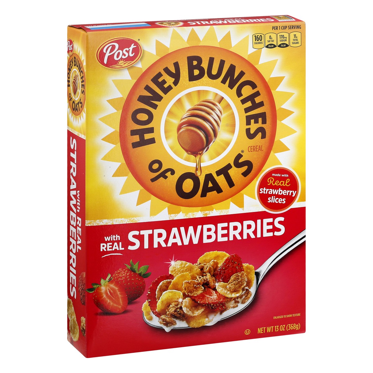 slide 4 of 13, Post Honey Bunches of Oats with Real Strawberries Cereal, Heart Healthy, Low Fat, made with Whole Cereal, 13 Ounce, 13 oz