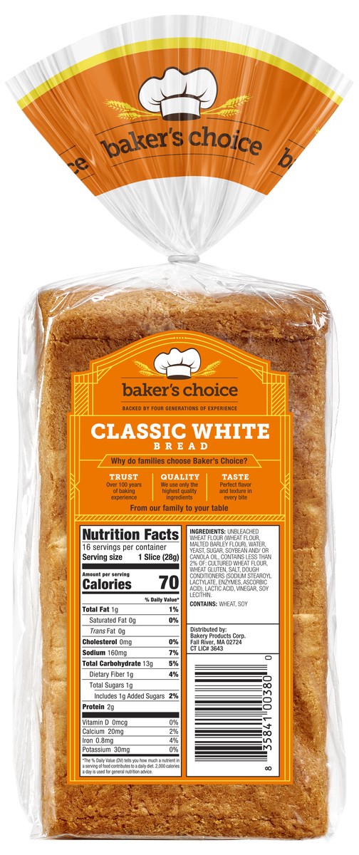 slide 3 of 8, Baker's Choice White Bread, 16 oz