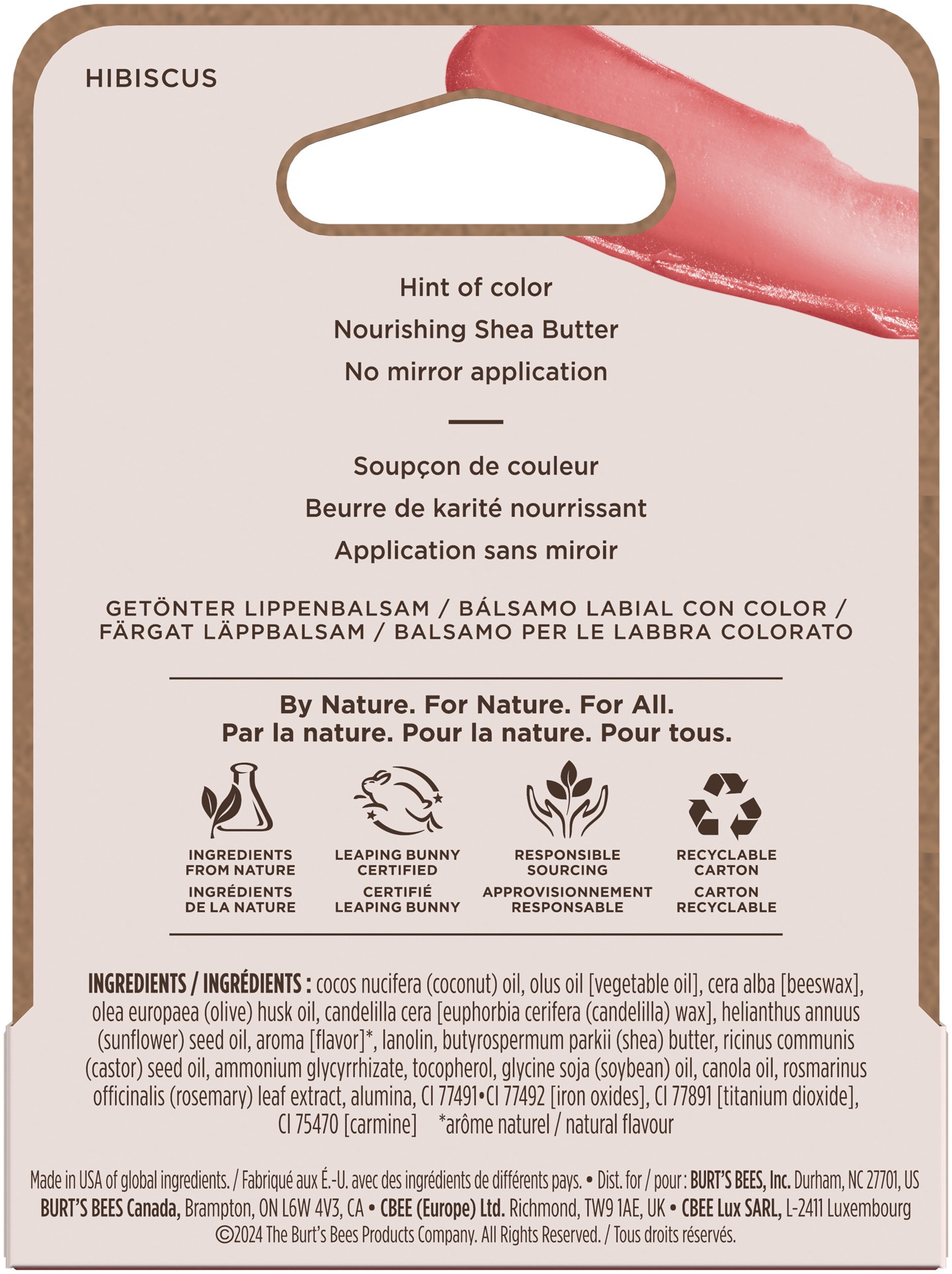 slide 4 of 5, Burt's Bees Hibiscus Tinted Lip Balm, Natural Origin Lip Care, 1 Tube, 0.15 oz., 0.15 oz