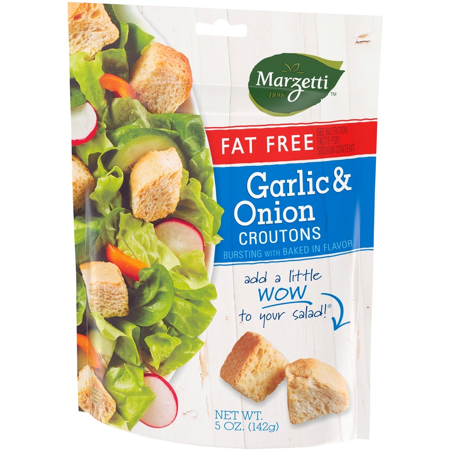 slide 3 of 8, Marzetti Fat Free Garlic & Onion Croutons, 5 oz