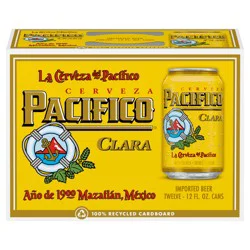Pacifico Clara Mexican Lager Beer, 12 pk 12 fl oz Cans, 4.4% ABV