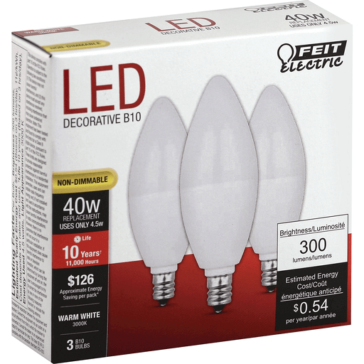 slide 1 of 1, Feit Electric B10 LED 40 Watt Warm E12, 3 ct