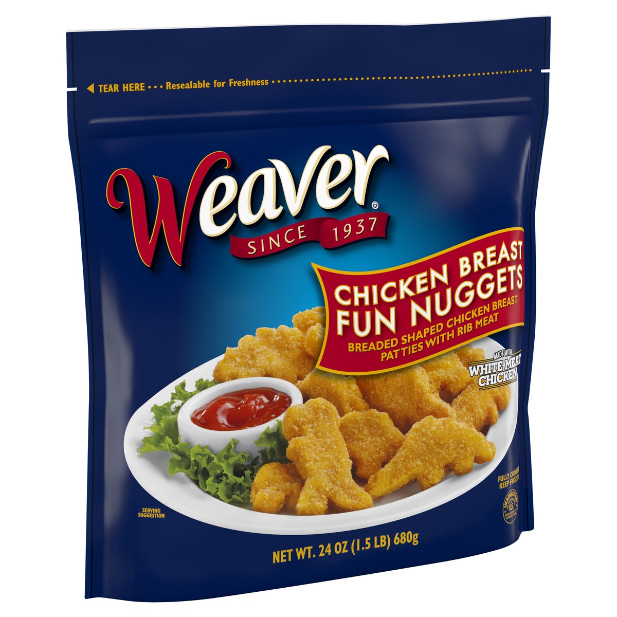 slide 2 of 6, Weaver Fully Cooked Chicken Breast Fun Nuggets, 1.5 lb. (Frozen), 680.39 g