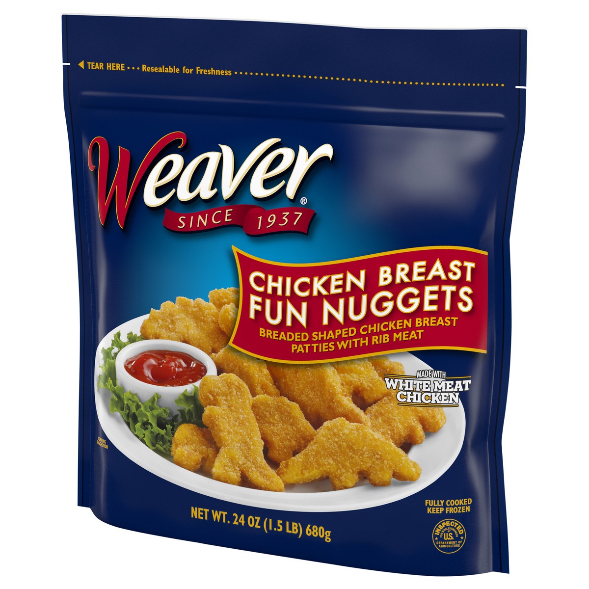 slide 6 of 6, Weaver Fully Cooked Chicken Breast Fun Nuggets, 1.5 lb. (Frozen), 680.39 g