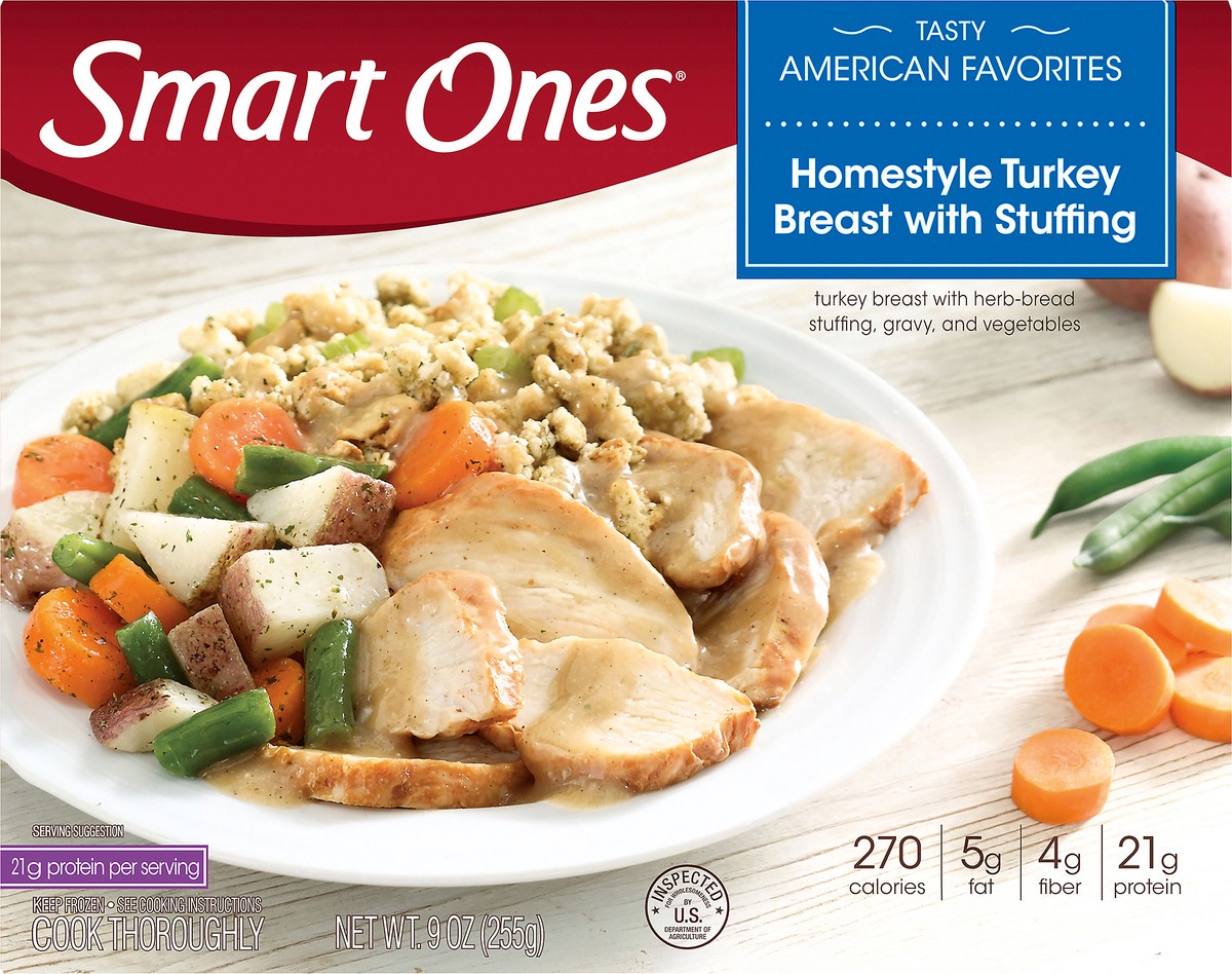 slide 13 of 14, Smart Ones Homestyle Turkey Breast with Stuffing, Gravy & Vegetables Frozen Meal, 9 oz Box, 9 oz