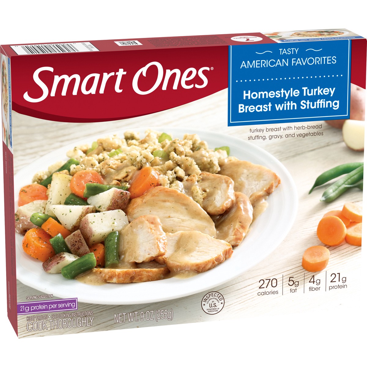 slide 4 of 14, Smart Ones Homestyle Turkey Breast with Stuffing, Gravy & Vegetables Frozen Meal, 9 oz Box, 9 oz