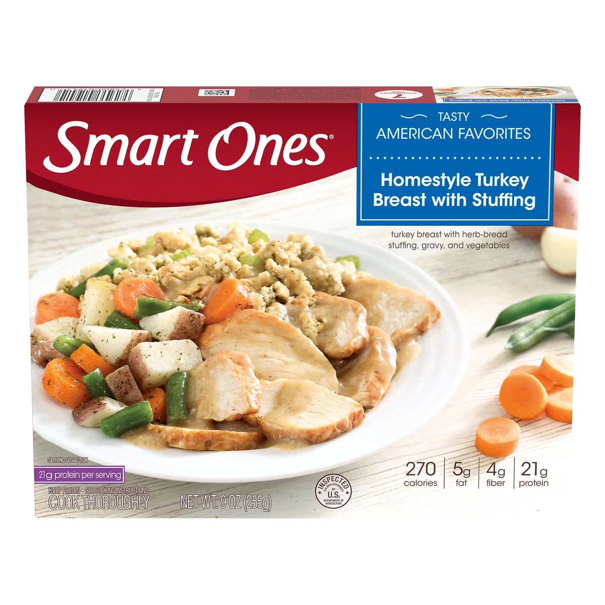 slide 3 of 14, Smart Ones Homestyle Turkey Breast with Stuffing, Gravy & Vegetables Frozen Meal, 9 oz Box, 9 oz