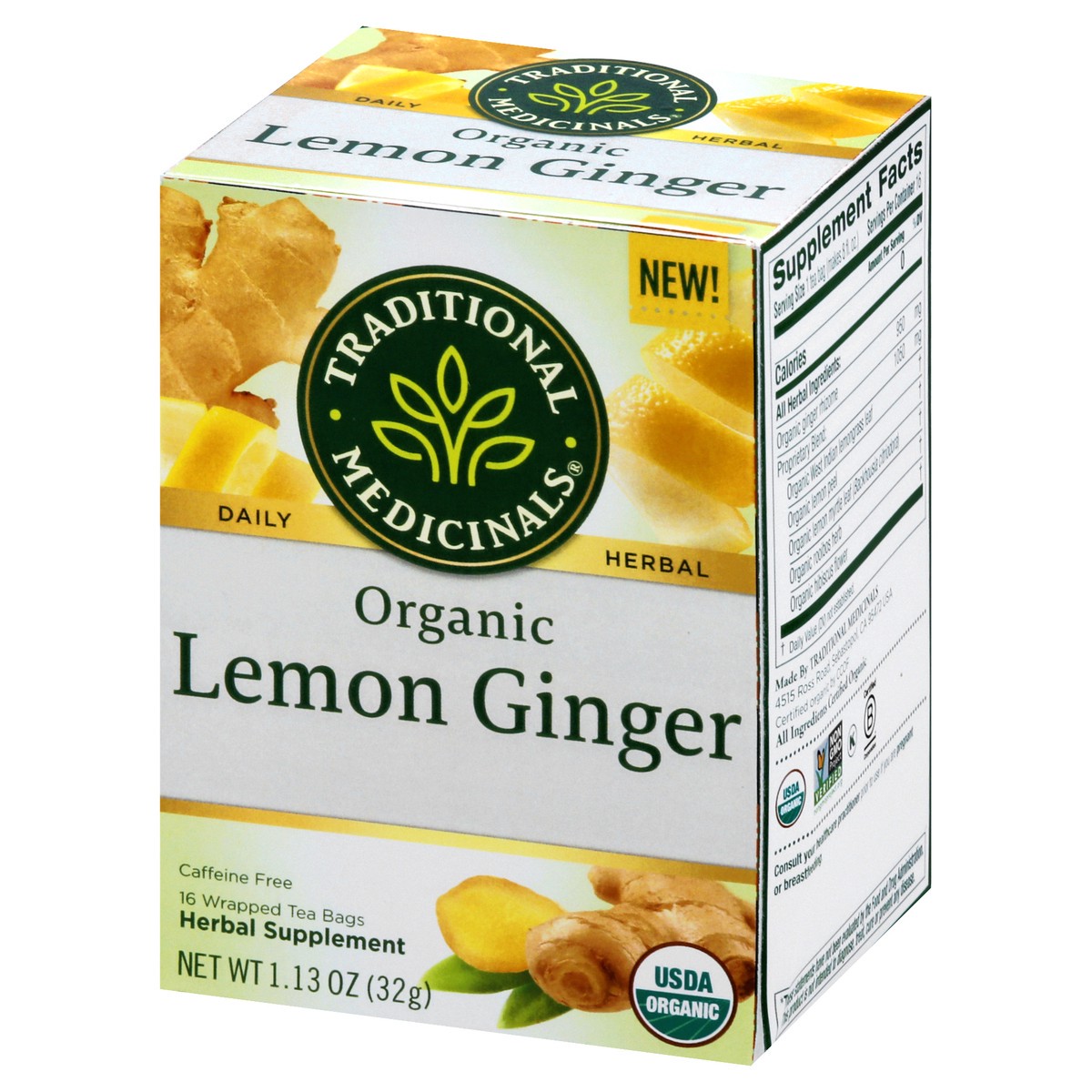 slide 4 of 9, Traditional Medicinals Organic Lemon Ginger, Caffeine Free Herbal Tea, 1 ct