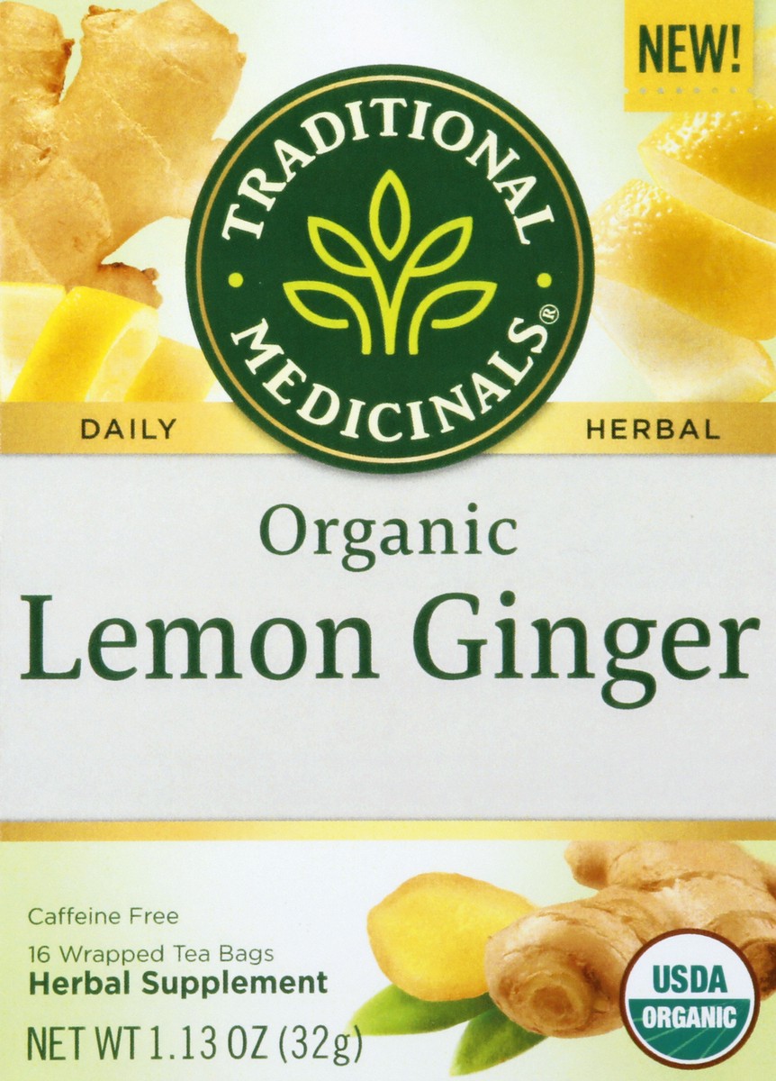 slide 9 of 9, Traditional Medicinals Organic Lemon Ginger, Caffeine Free Herbal Tea, 1 ct