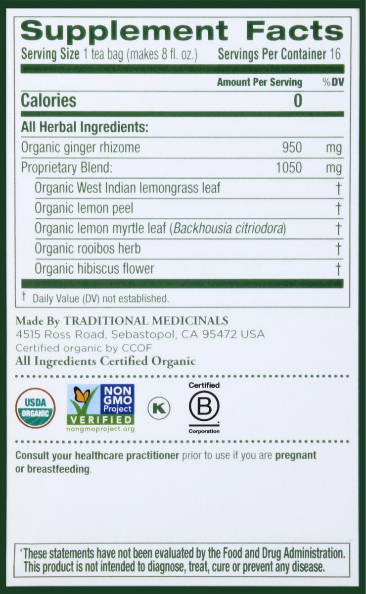 slide 3 of 9, Traditional Medicinals Organic Lemon Ginger, Caffeine Free Herbal Tea, 1 ct