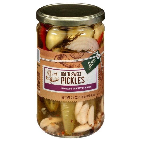 slide 1 of 1, Lowes Foods Hot 'n Sweet Pickles, 24 oz