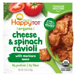 Happy Tot Organics Organic Cheese & Spinach Ravioli with Marinara Sauce Bowl 4.5 oz UNIT
