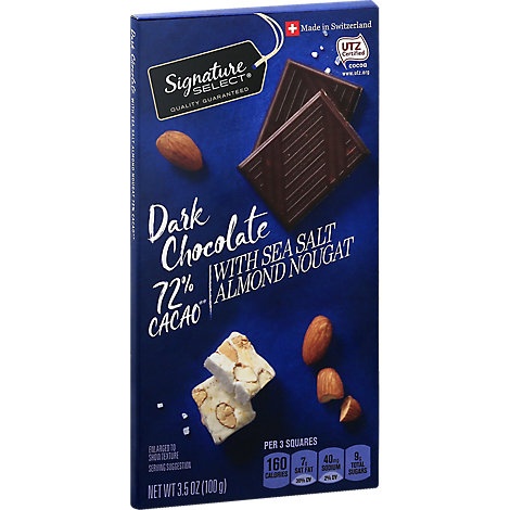 slide 1 of 1, Signature Select Bar Dark Chocolate Almond Nougat, 3.5 oz