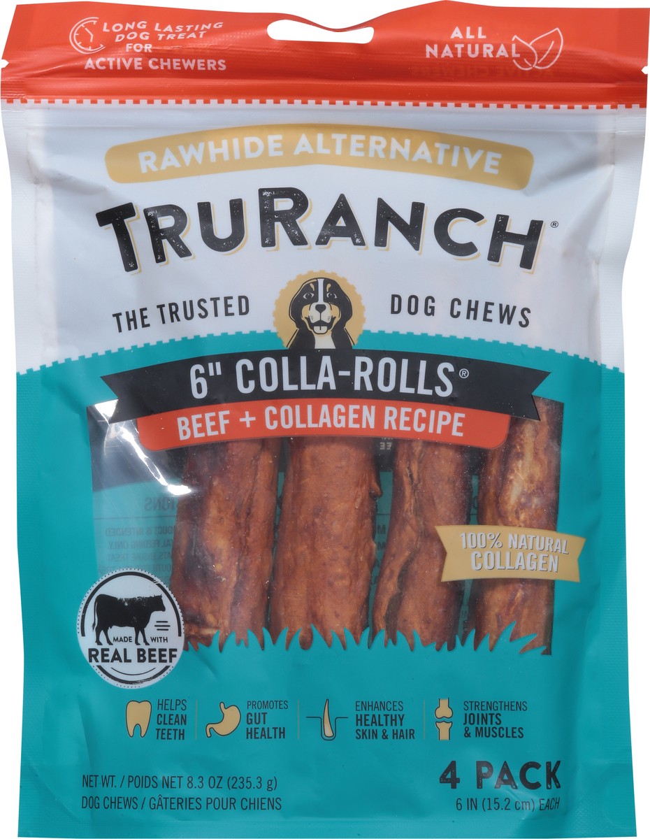 slide 3 of 9, TruRanch 6 Inch Colla-Rolls Beef + Collagen Recipe Dog Chews 4 ea, 4 ct
