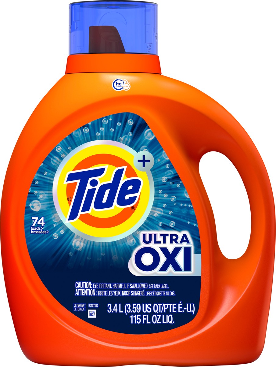 slide 3 of 4, Tide Ultra Oxi Liquid Laundry Detergent, 74 loads, 115 fl oz, HE Compatible, 115 oz