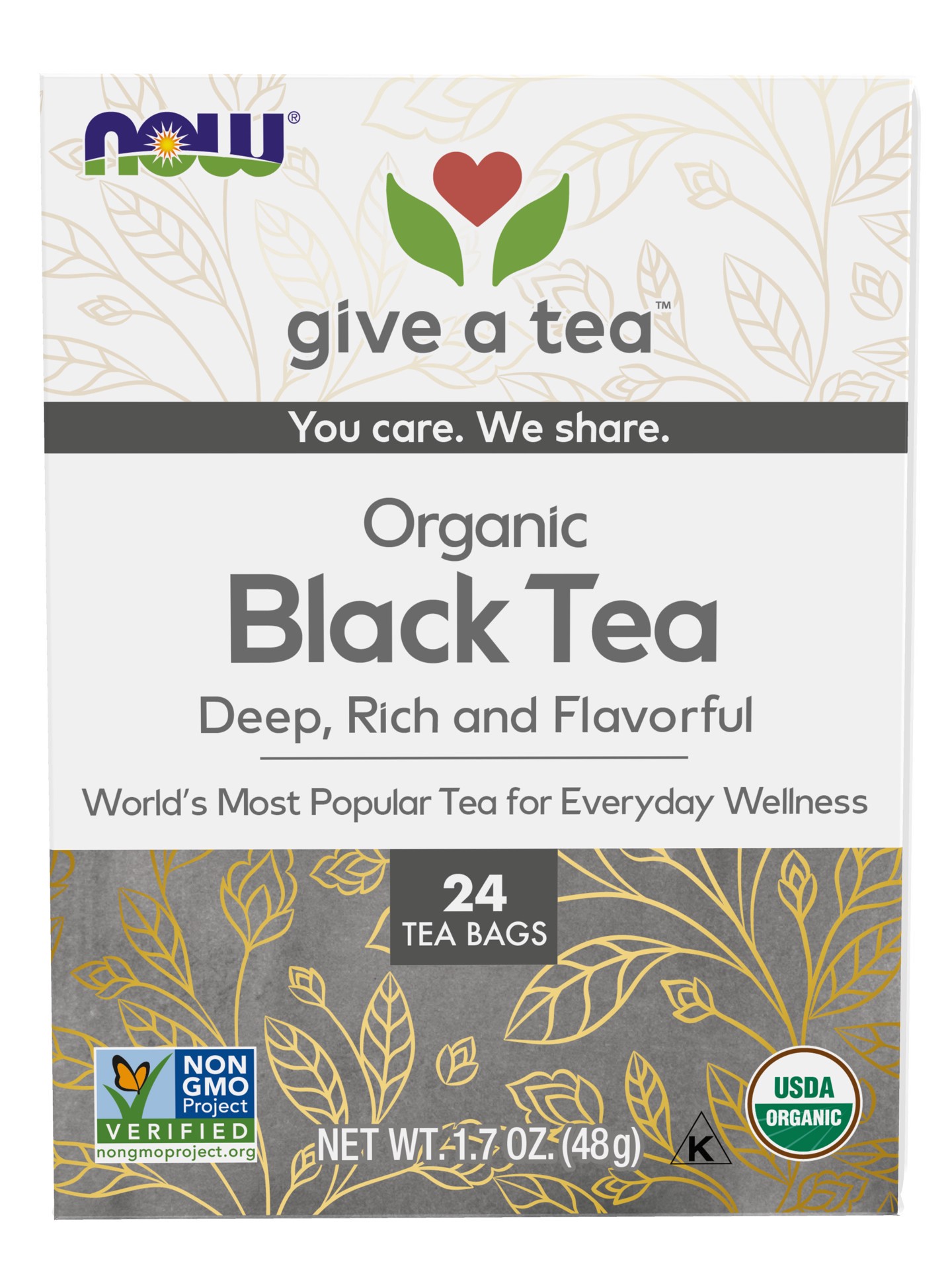 slide 1 of 4, NOW Natural Foods Black Tea, Organic - 24 Tea Bags, 24 ct