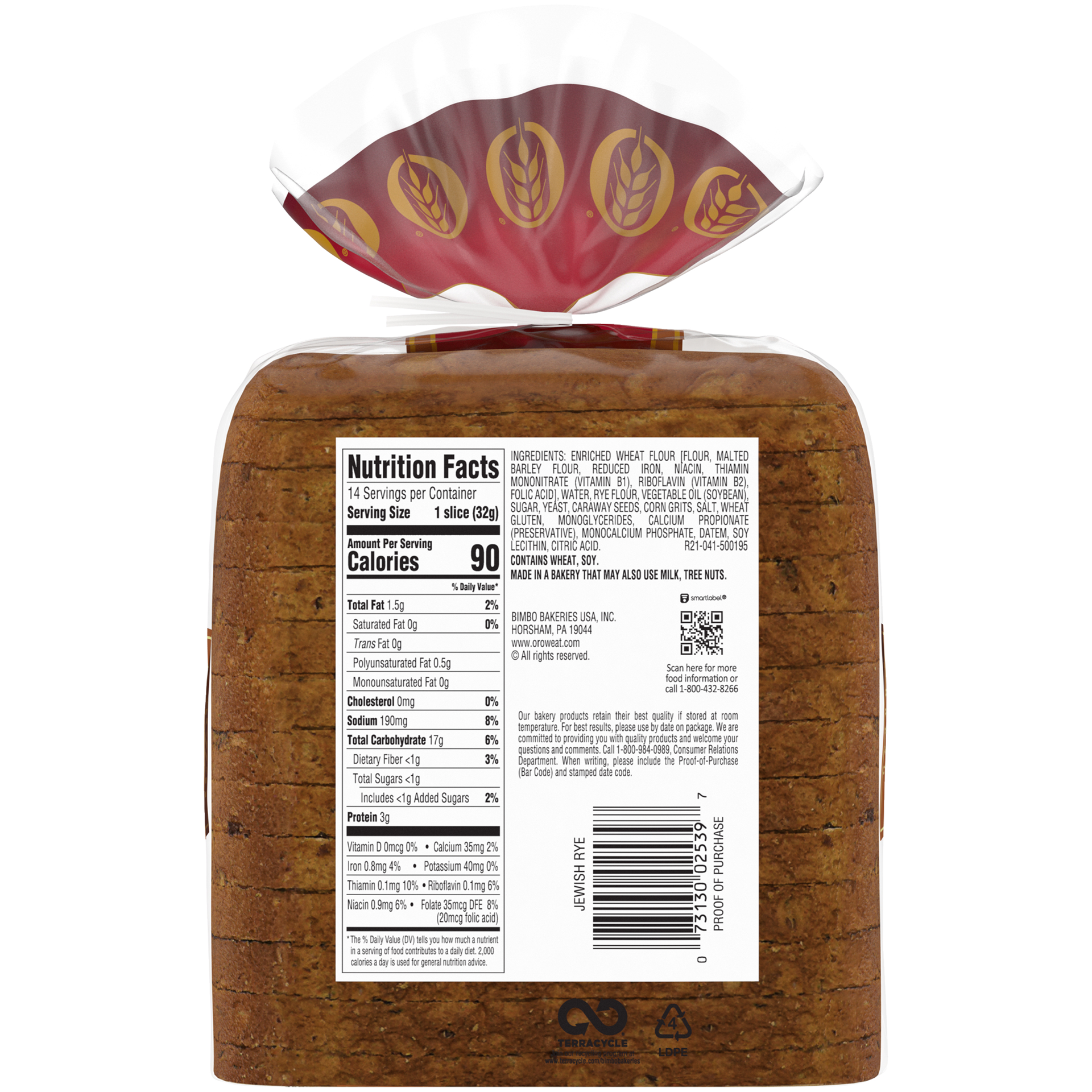 slide 5 of 6, Oroweat Jewish Rye Bread, 16 oz, Plain Rye Bread, Bag, 16 oz