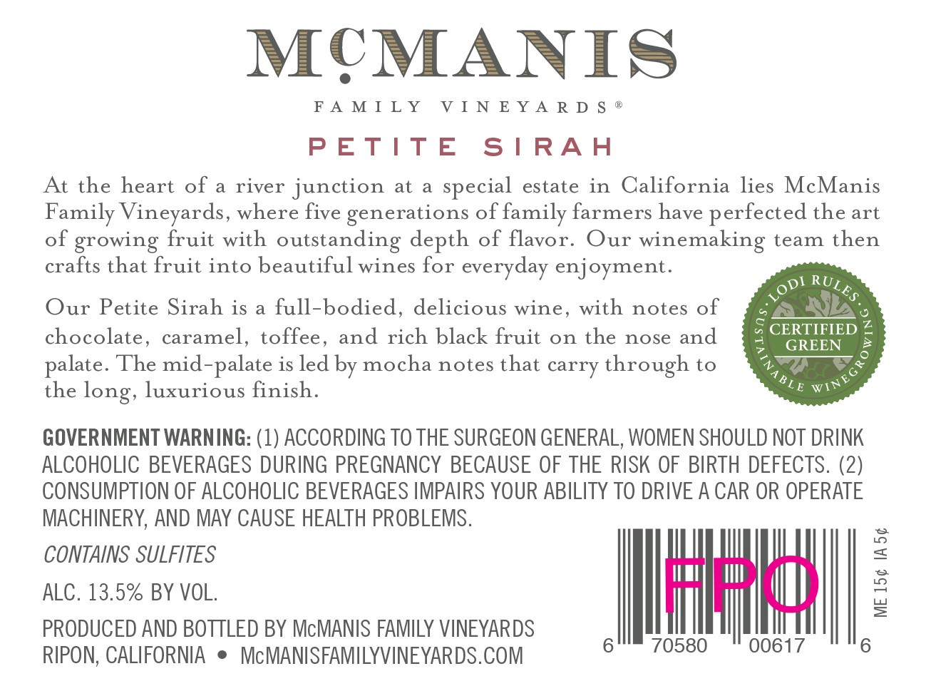 slide 3 of 5, McManis Family Vineyards McManis Petite Sirah Red Wine - 750ml, 2017 California, 750 ml