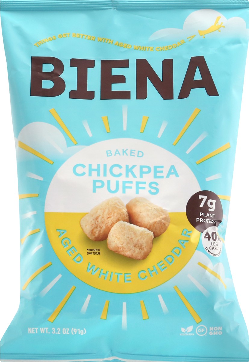slide 8 of 13, Biena Baked Aged White Cheddar Chickpea Puffs 3.2 oz, 3.2 oz
