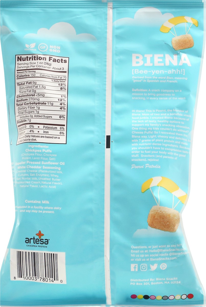 slide 2 of 13, Biena Baked Aged White Cheddar Chickpea Puffs 3.2 oz, 3.2 oz