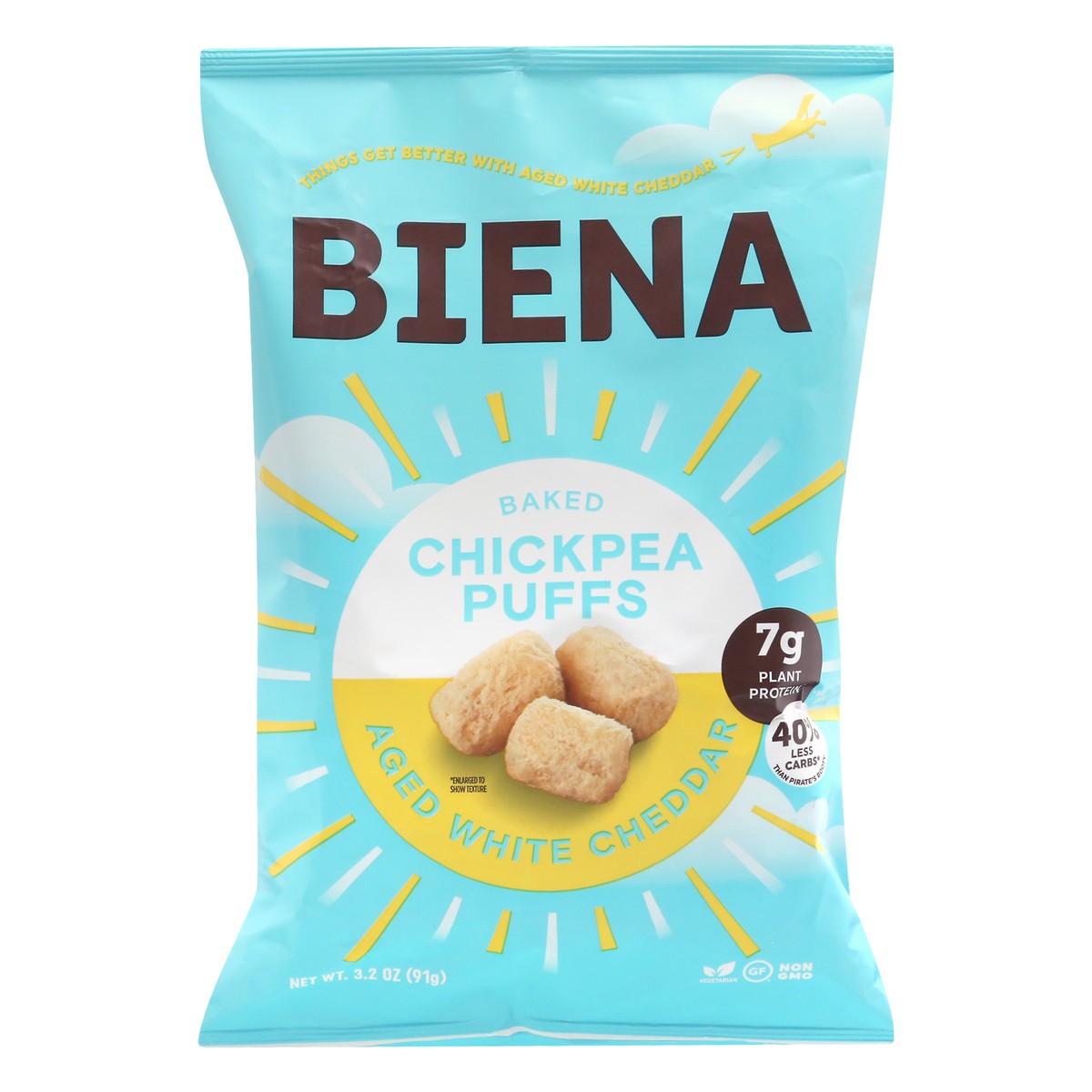 slide 13 of 13, Biena Baked Aged White Cheddar Chickpea Puffs 3.2 oz, 3.2 oz
