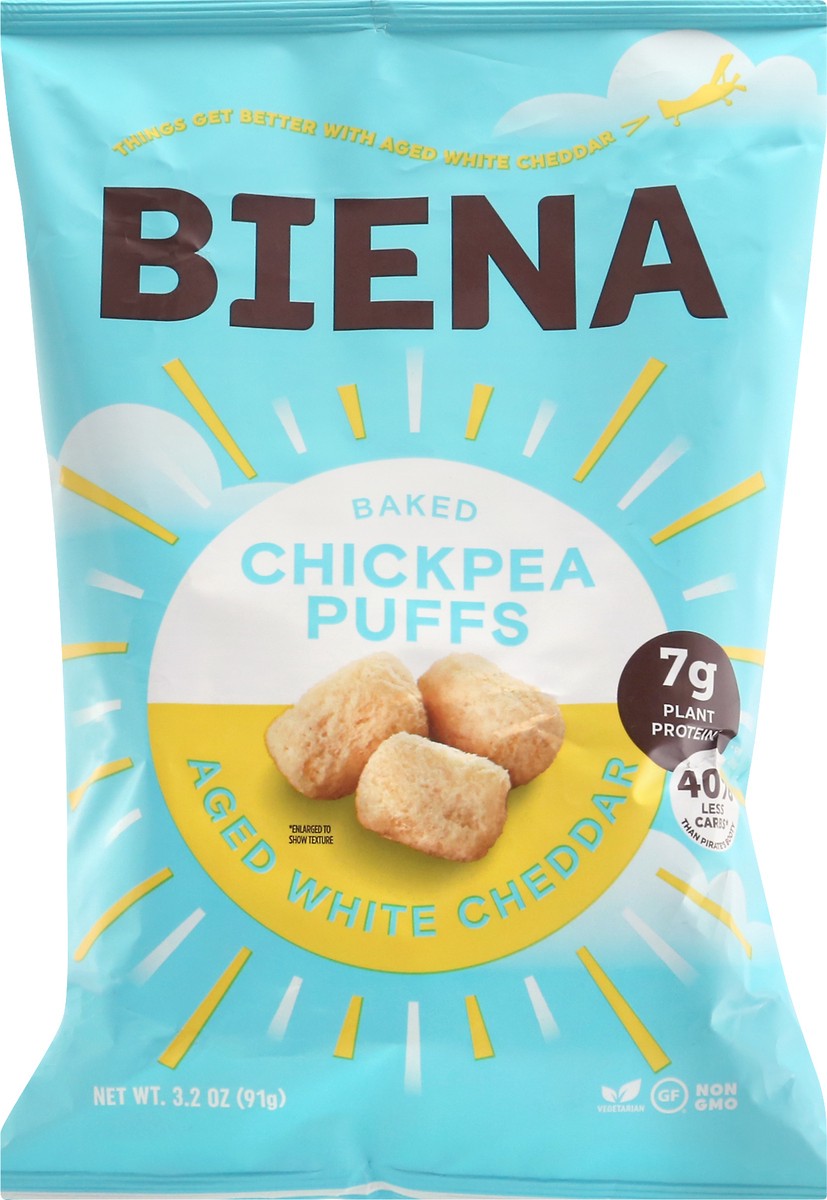 slide 12 of 13, Biena Baked Aged White Cheddar Chickpea Puffs 3.2 oz, 3.2 oz