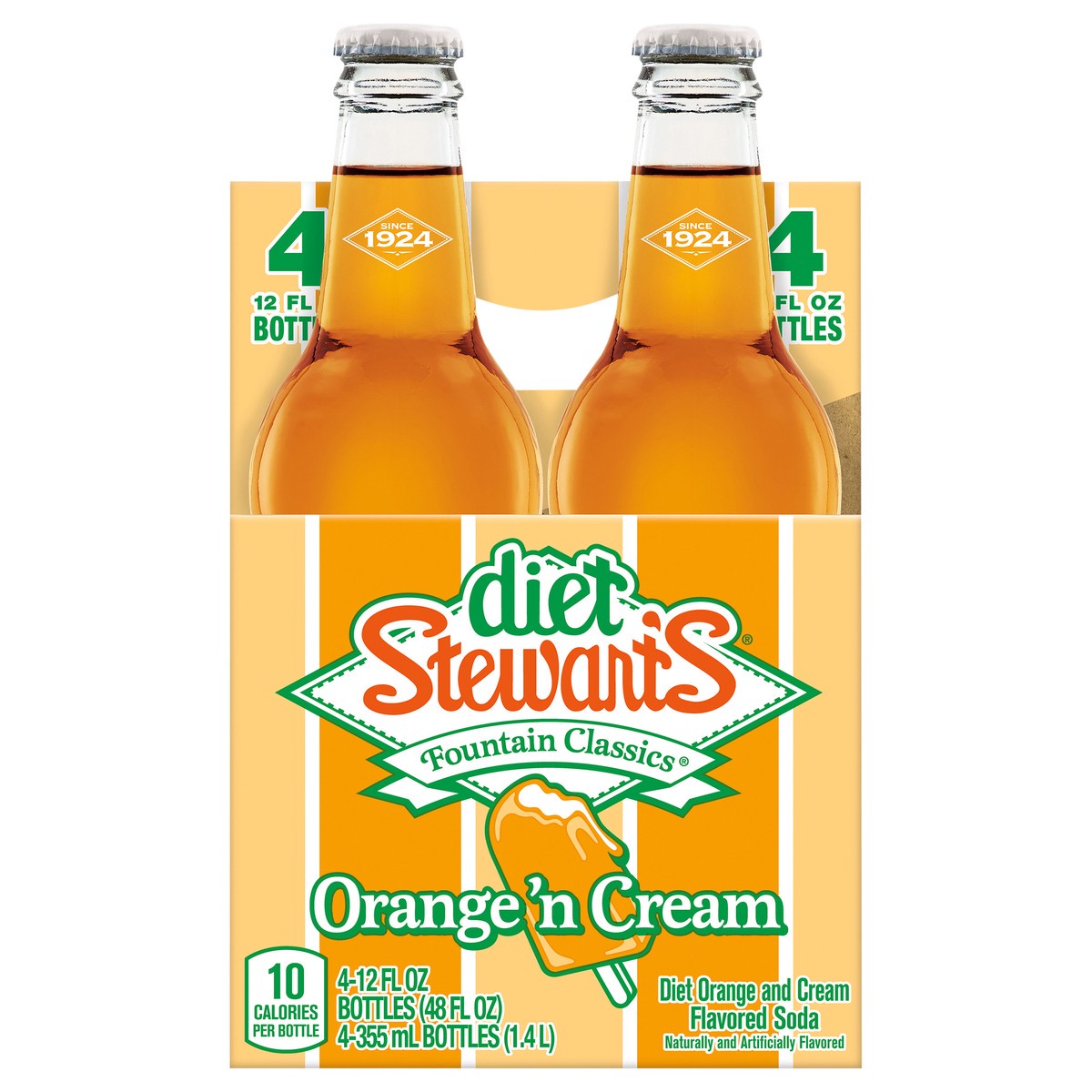 slide 8 of 11, Diet Stewart's Orange 'n Cream Soda, 12 fl oz glass bottles, 4 pack, 4 ct; 12 oz