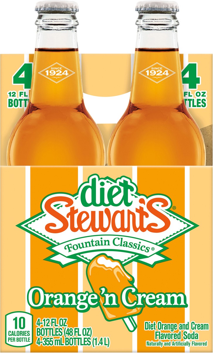 slide 4 of 11, Diet Stewart's Orange 'n Cream Soda, 12 fl oz glass bottles, 4 pack, 4 ct; 12 oz