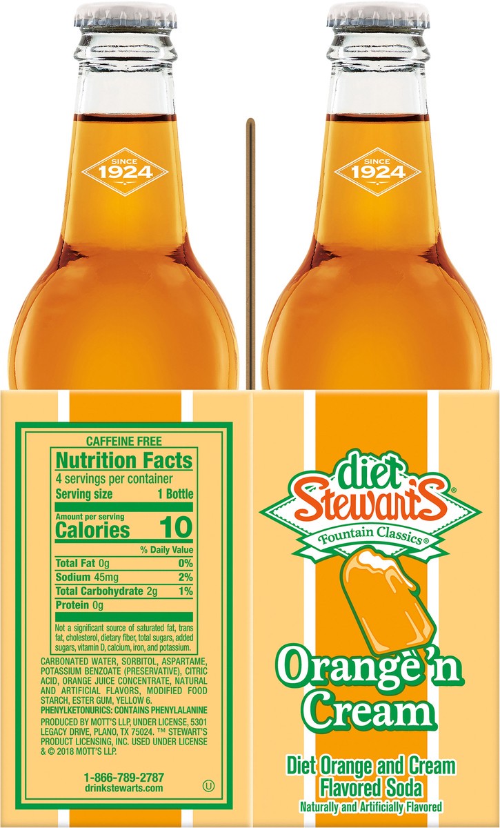 slide 7 of 11, Diet Stewart's Orange 'n Cream Soda, 12 fl oz glass bottles, 4 pack, 4 ct; 12 oz