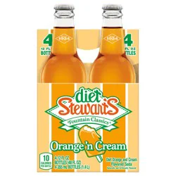 Diet Stewart's Orange 'n Cream Soda, 12 fl oz glass bottles, 4 pack