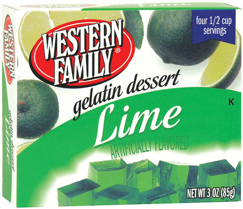 slide 1 of 1, Western Family Lime Gelatin Dessert, 3 oz