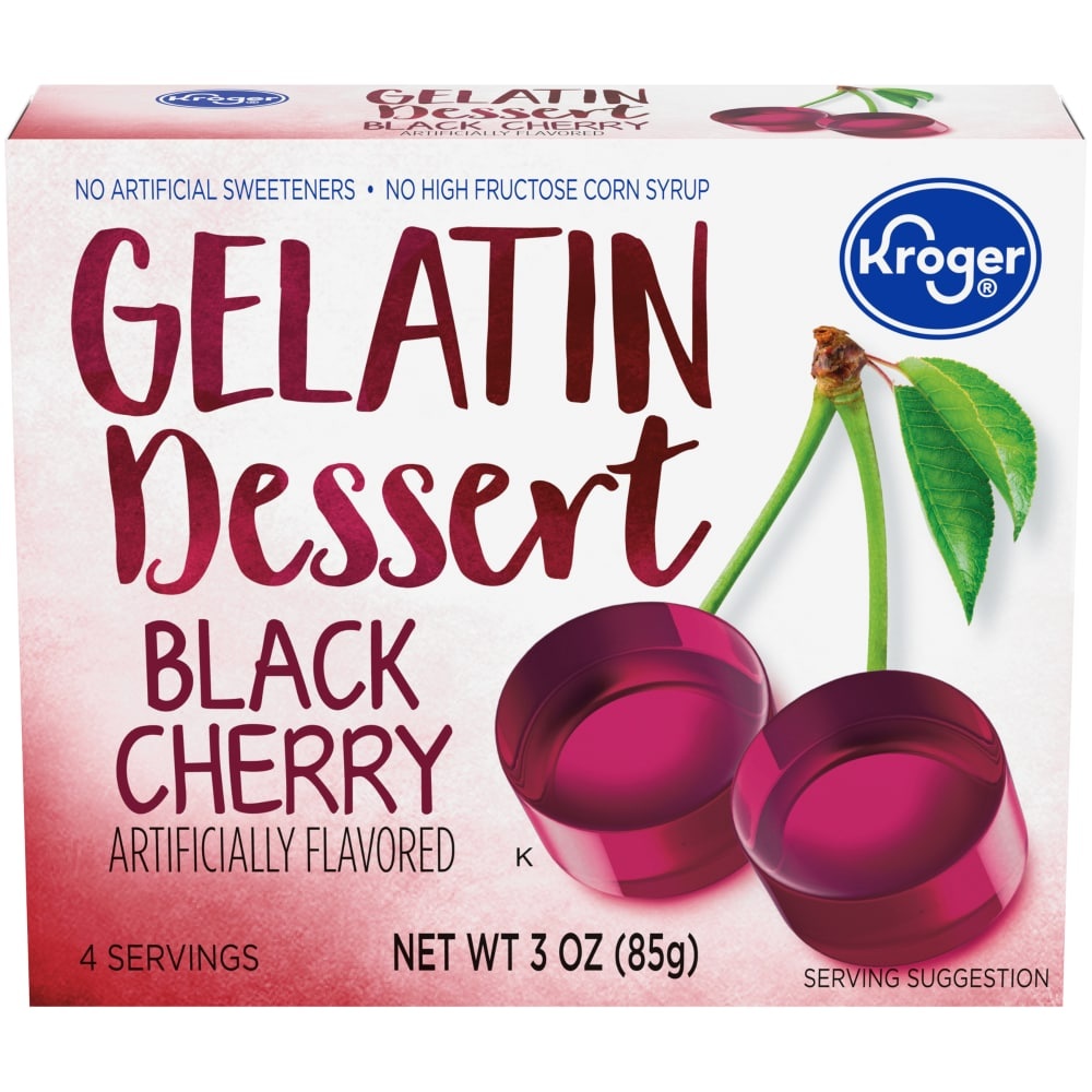 slide 1 of 1, Kroger Black Cherry Gelatin Dessert Mix, 3 oz