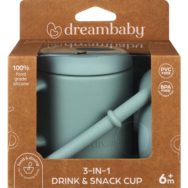 slide 1 of 1, Dreambaby Silicone 3-In-1 Drink & Snack Cup, Seafoam, 1 ct