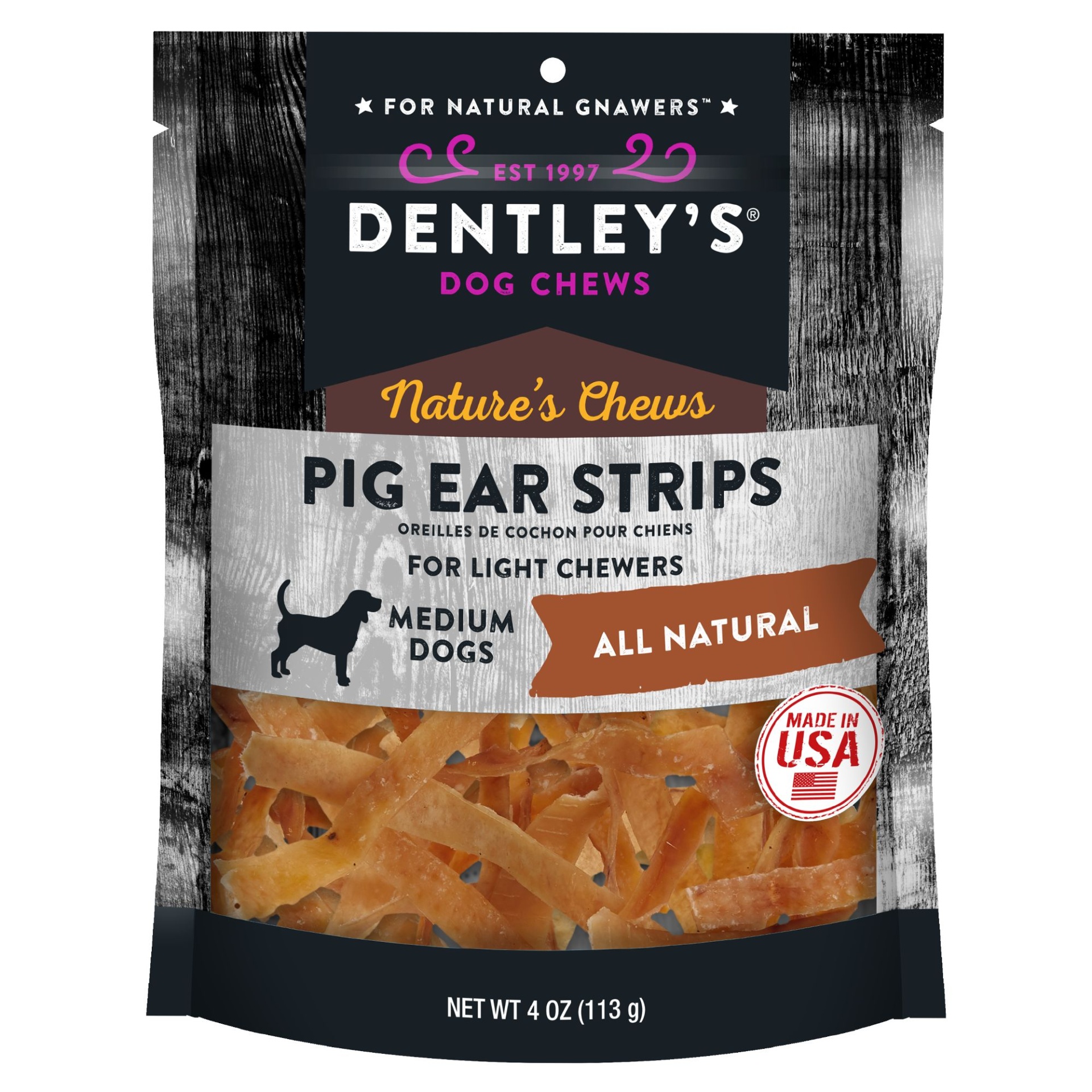 slide 1 of 1, Dentley's Nature's Chews Pig Ear Strips Dog Chew - 4 Oz., 4 oz