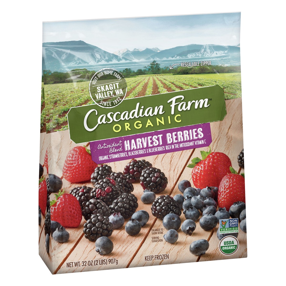 slide 2 of 10, Cascadian Farm Organic Harvest Berries Antioxidant Blend, Non-GMO, Frozen Mixed Berries, 32 oz., 32 oz