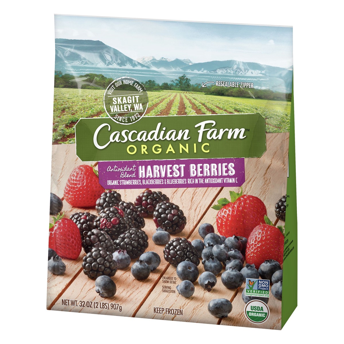 slide 4 of 10, Cascadian Farm Organic Harvest Berries Antioxidant Blend, Non-GMO, Frozen Mixed Berries, 32 oz., 32 oz