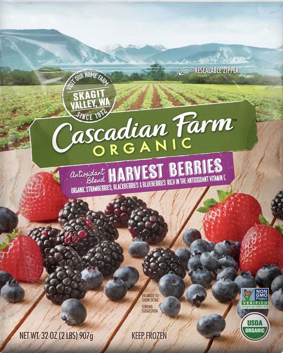 slide 3 of 10, Cascadian Farm Organic Harvest Berries Antioxidant Blend, Non-GMO, Frozen Mixed Berries, 32 oz., 32 oz