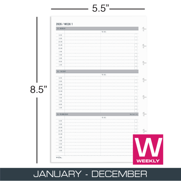 slide 3 of 3, TUL 2026 TUL® Discbound Weekly Planner Refill Pages, Junior Size, January To December, 1 ct
