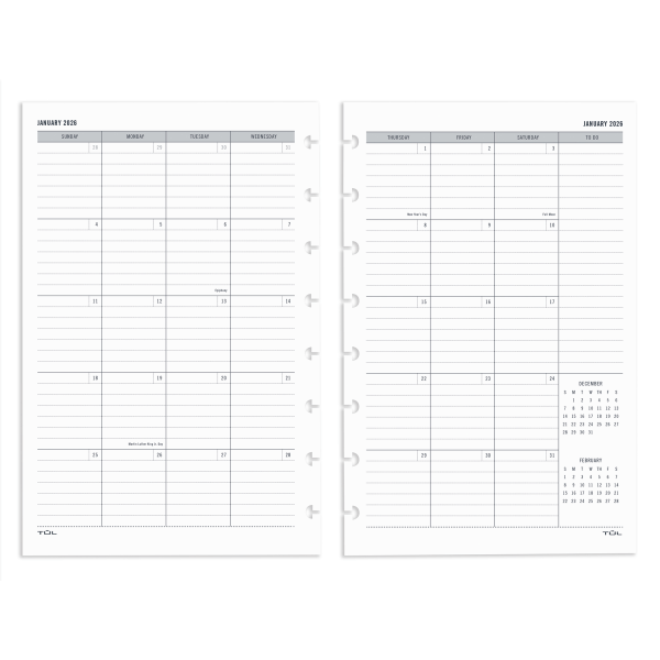 slide 2 of 3, TUL 2026 TUL® Discbound Monthly Planner Refill Pages With 12 Tab Dividers, Junior Size, Gray, January To December, 1 ct